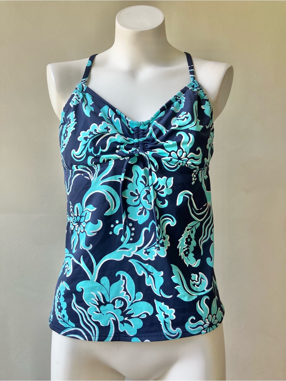 Land’s End | Floral Scrunch Crisscross back Tankini Top